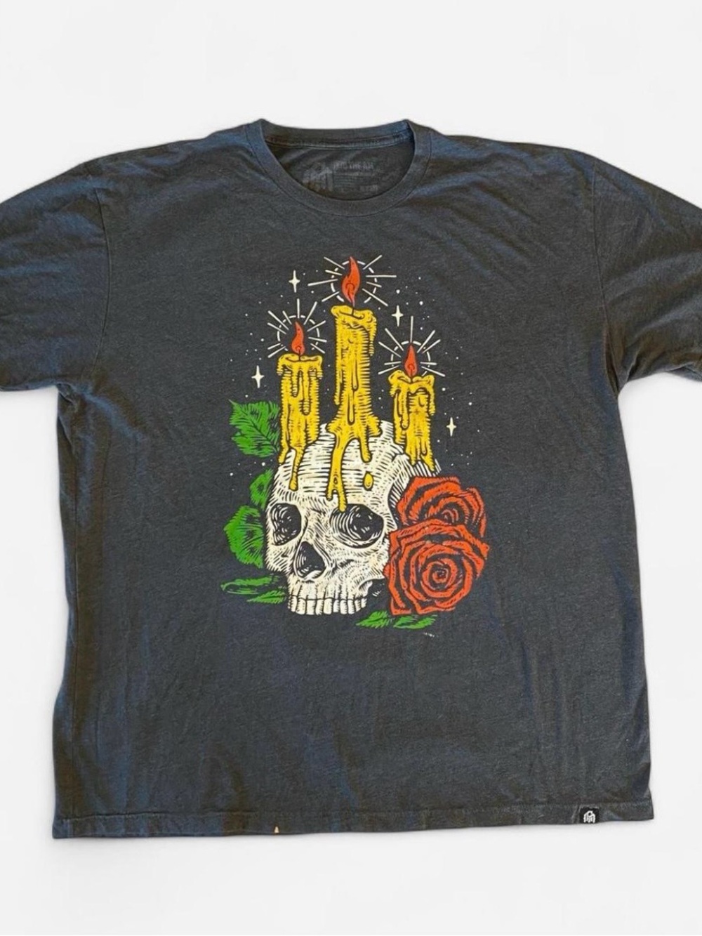 Black Skull & Candle Graphic Tee shirt, “Into the AM” label, XL
